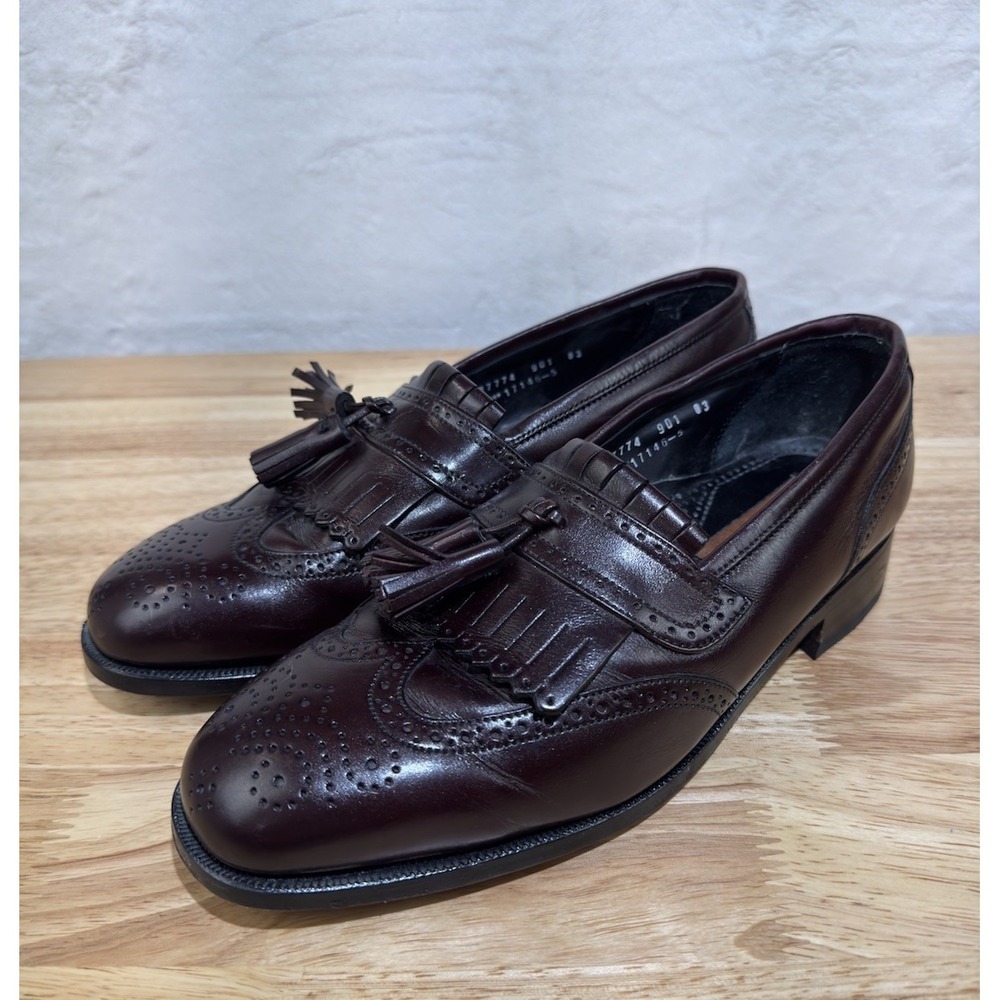 FLORSHEIM Mens Sz 8 D Wine Leather Tassels Kilt Wingtip Loafers Shoes 527774